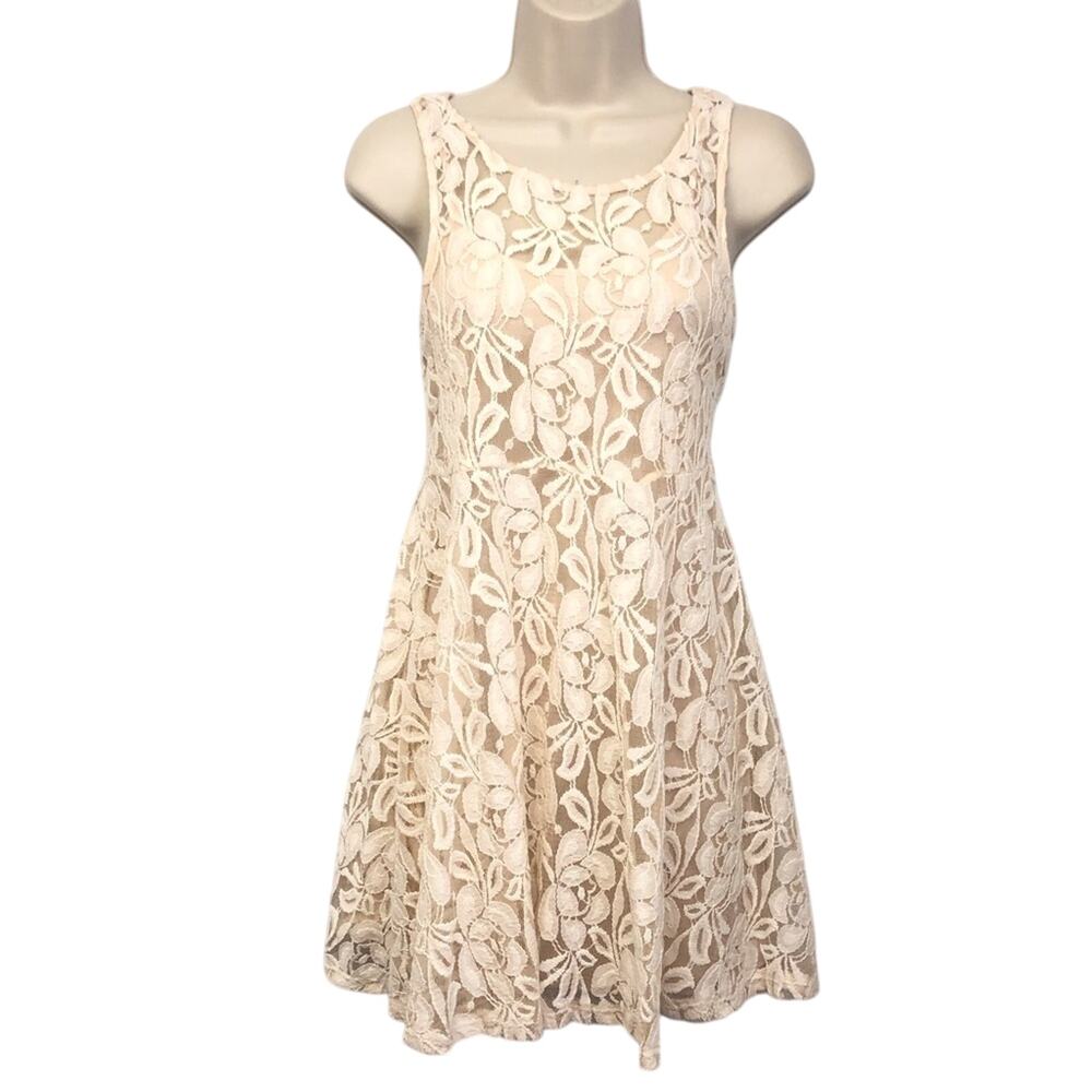 Free People Fairycore Ivory Lace Fit & Flare Dress Sleeveless Nude Lining